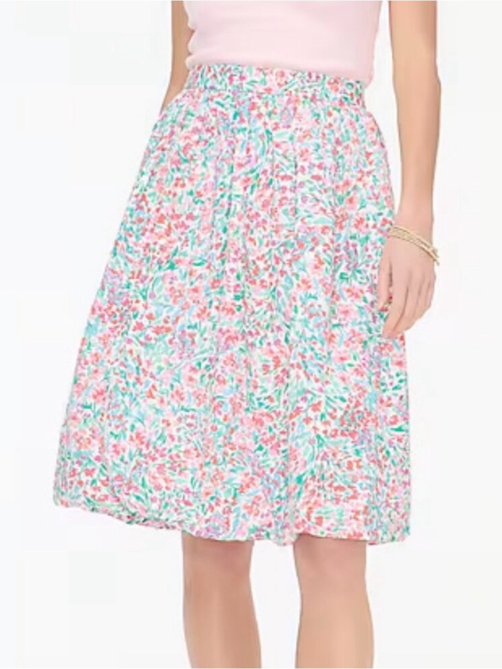 J. Crew Pink and Mint Floral A-Line Skirt